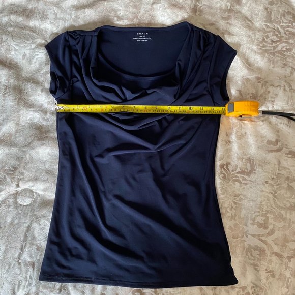 Grace navy cowl neck short sleeved top XS - Picture 2 of 5